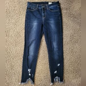 Bridge by gly (Buckle brand), skinny jeans with distressed bottoms, size 27